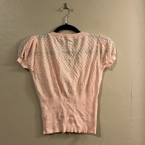 Forever 21 Pink Short Sleeve Flower Button Cardigan S - Picture 6 of 9